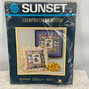 Sunset Counted Cross Stitch Kit "Bears, Balloons & Butterflies Pattern Thread‎ &
